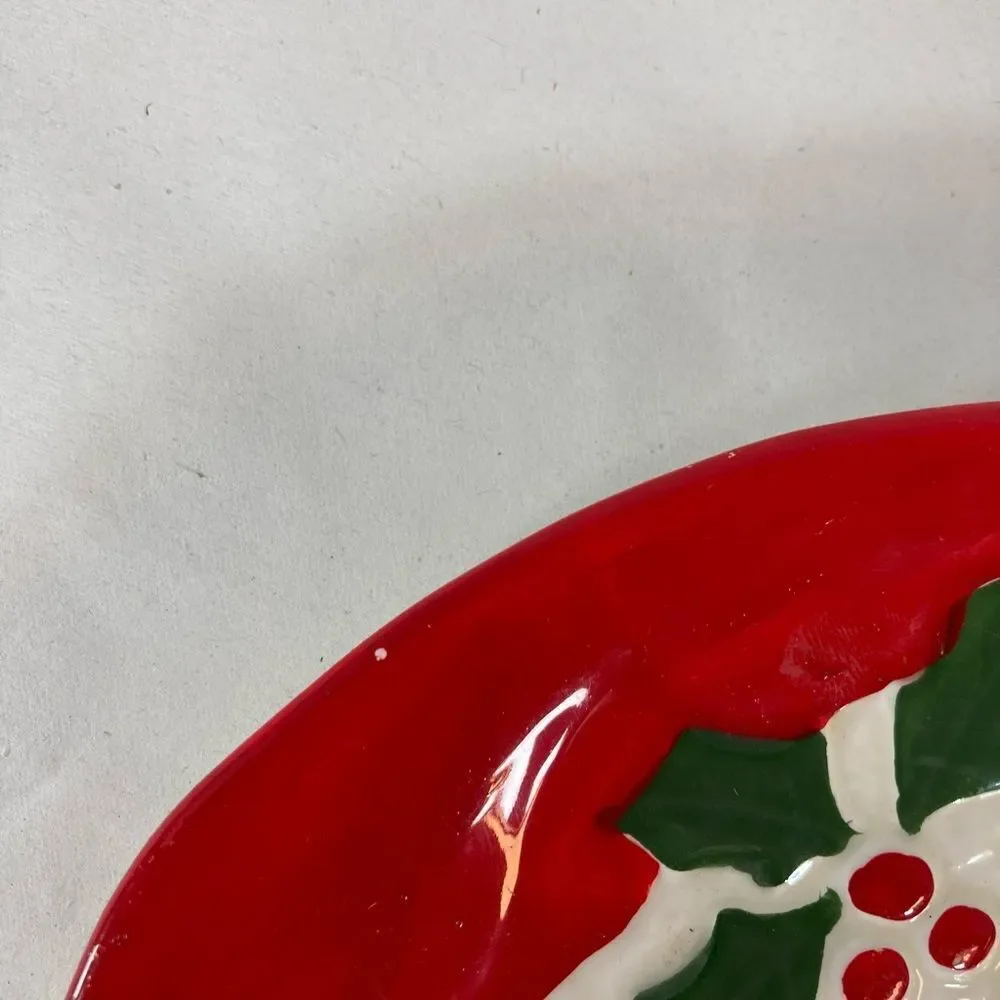 Vintage Santa Face Cookie Plate Hand Painted Japan Christmas Dish 7.5 “ Holly